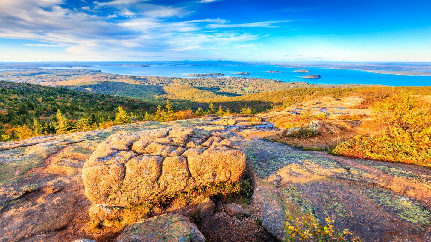 Morning light over Acadia National Park and Mount Desert Island