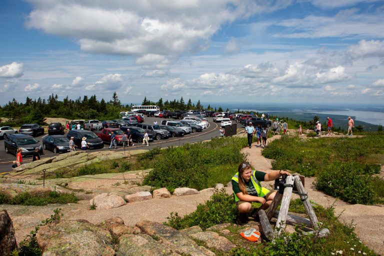 Cadillac Mountain summit road and parking area