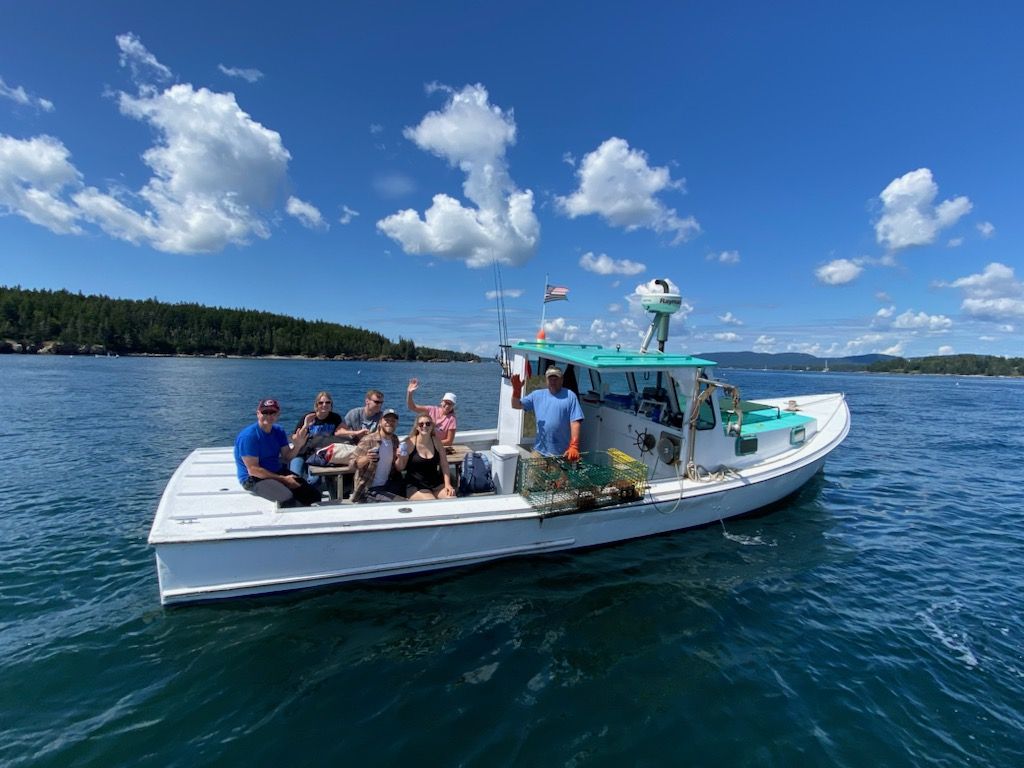 Wooden lobster boat cruising near Southwest Harbor